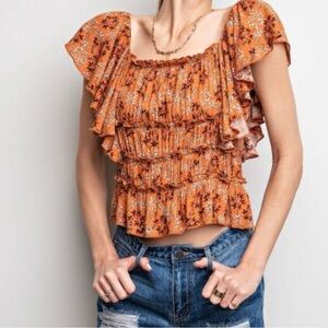 Easel Floral Ruffle Sleeve Top size M NWT